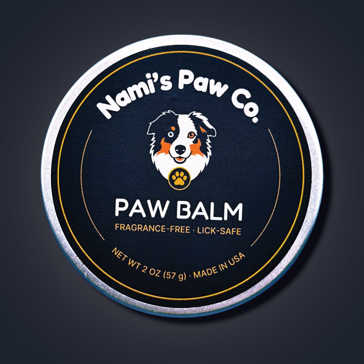 Nami's Paw Balm 2 oz tin, top-down